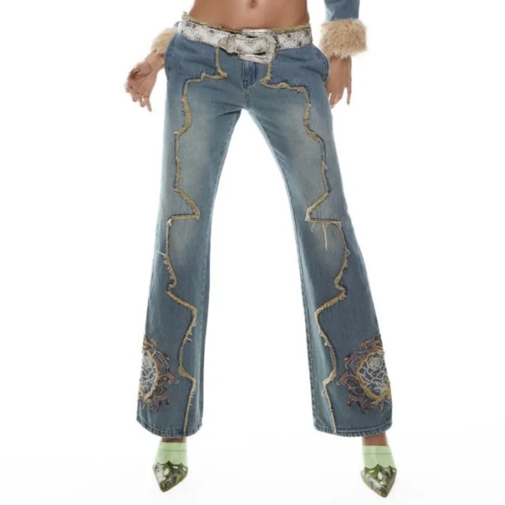 Jaded London Low-Rise Embroidered Jeans